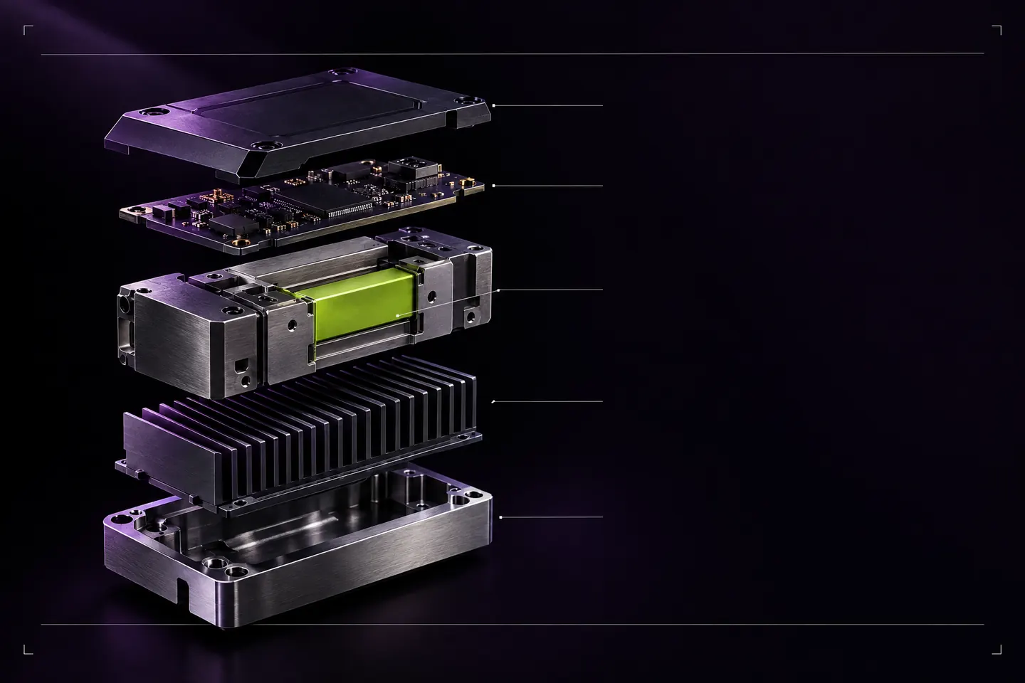 An exploded view of a machine separated into its component layers